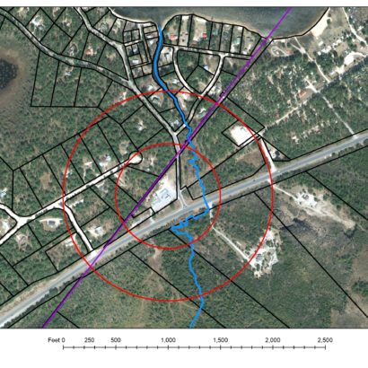 Location of proposed gas, center, is on the Ossipee-Effingham border, and adjacent to Phillips Brook (in blue), which empties into Leavitt Bay.