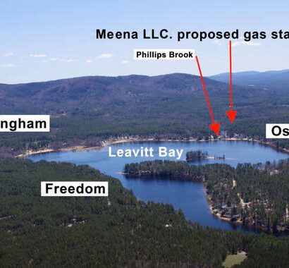 Screen grab from a video produced in June by the Alliance and Green Mountain Conservation Group shows the proposed gas station location relative to the lake.